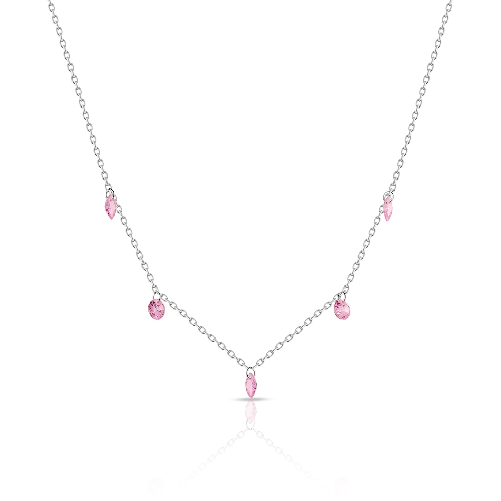 Naszyjnik srebrny z różowymi cyrkoniami