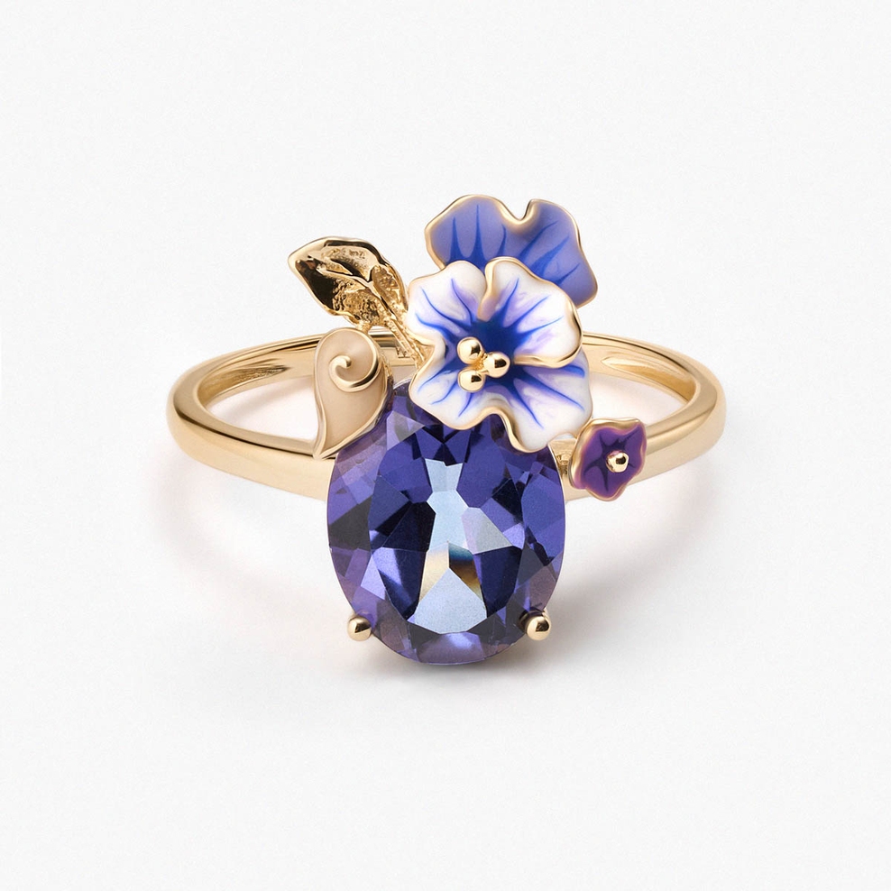 Pierścionek złoty Kwiaty Nocy Bratki