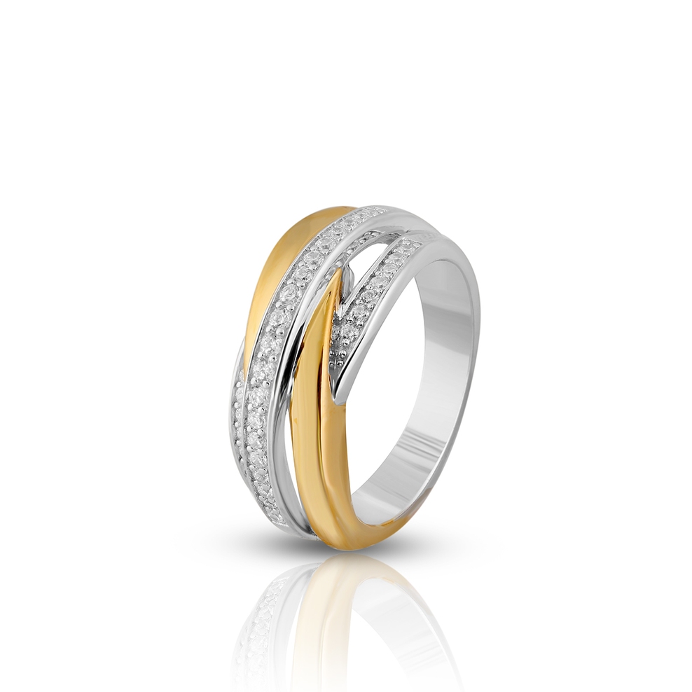 Pierścionek srebrny pozłacany z cyrkoniami