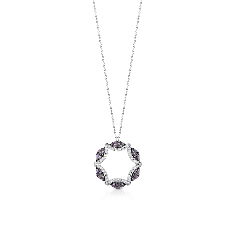 Naszyjnik białe złoto z diamentami i tanzanitami