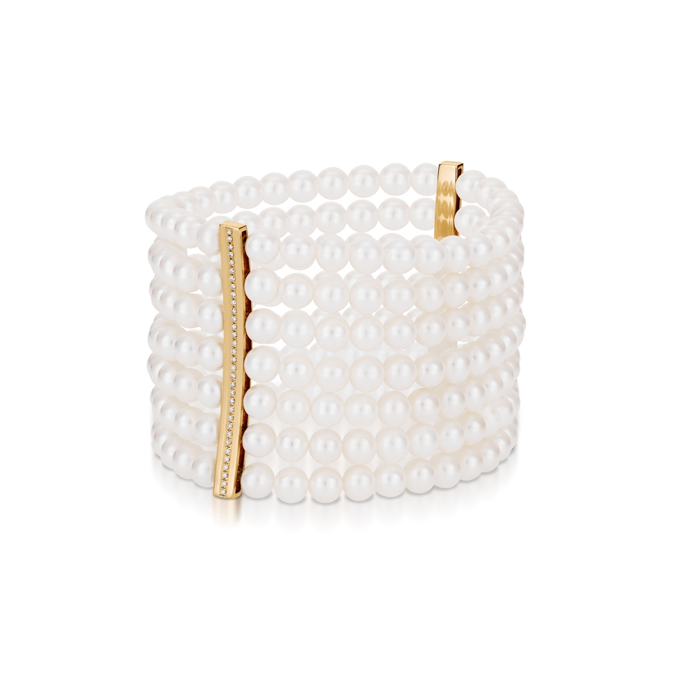 Bransoleta złota perłami i brylantami