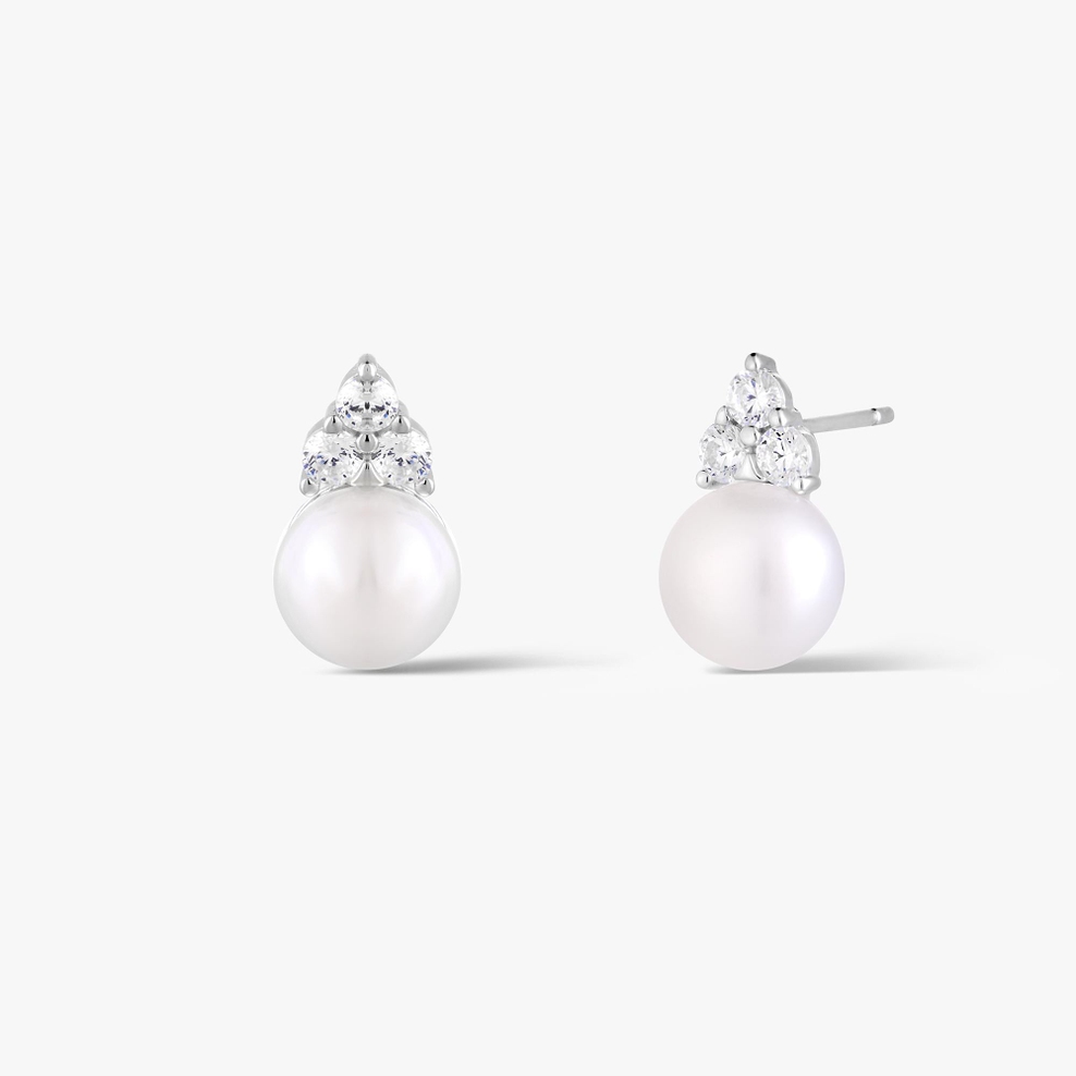 Kolczyki srebrne z perłą i cyrkoniami