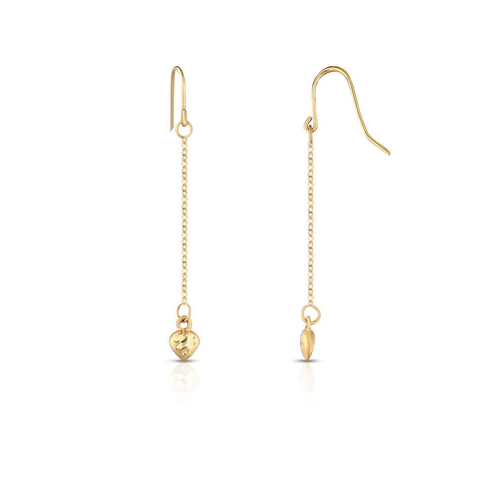 Kolczyki złote wiszące z sercem