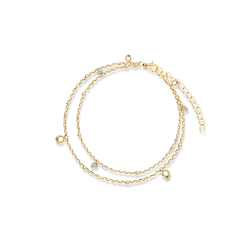 Bransoletka srebrna pozłacana z cyrkoniami i kulkami