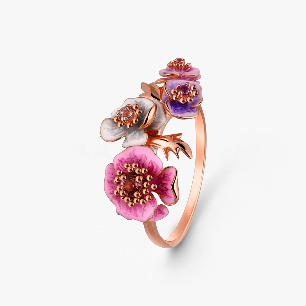 Pierścionek złoty Kwiaty Nocy Zawilce