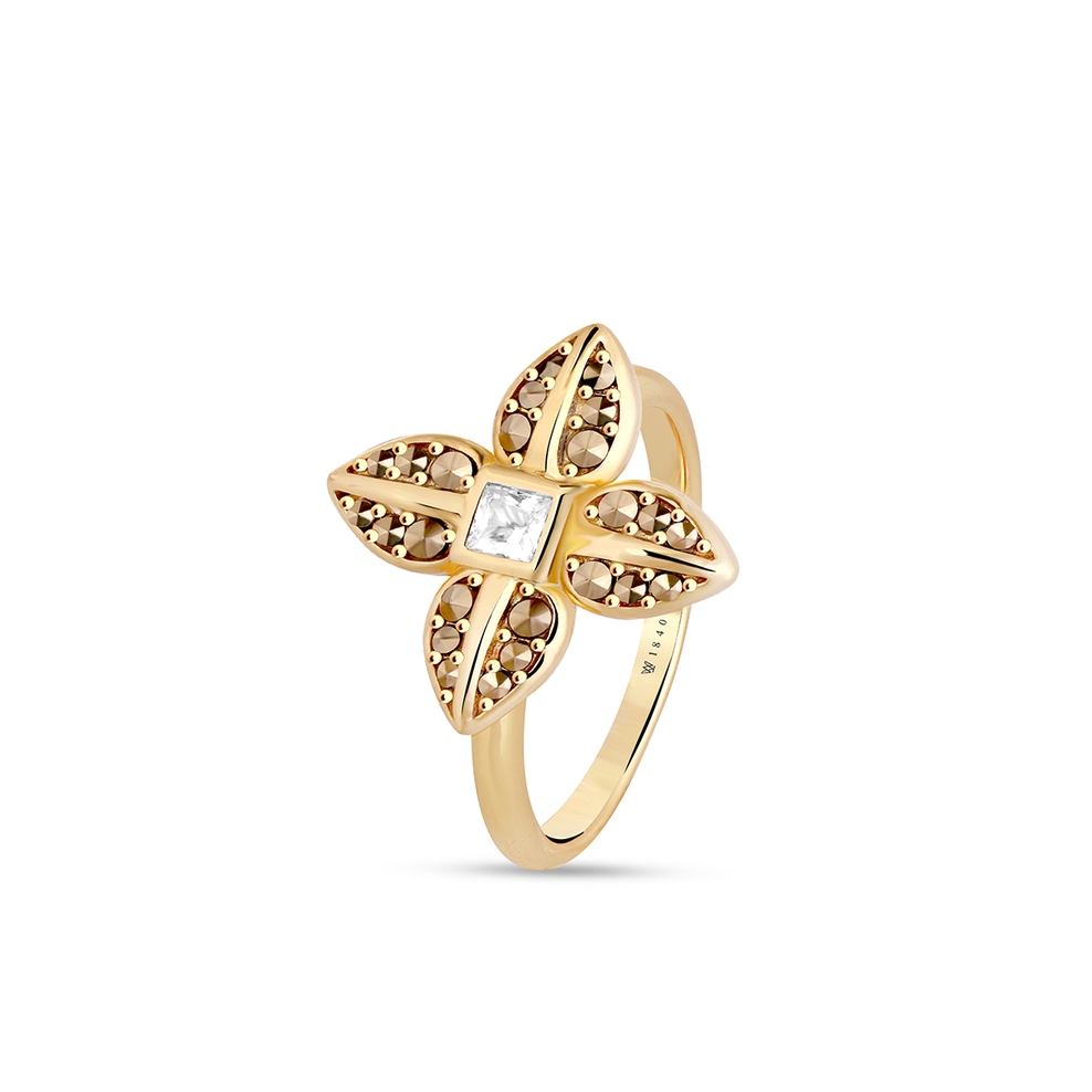 Pierścionek srebrny pozłacany z markasytami