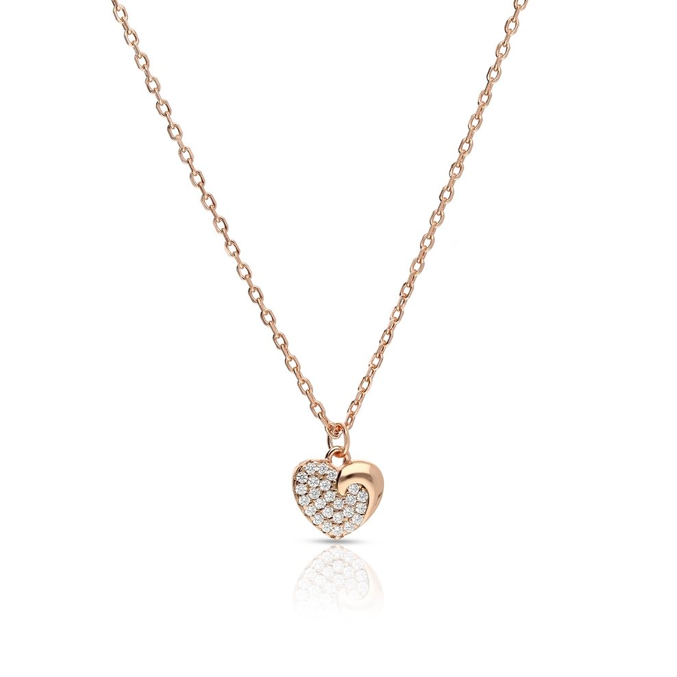 Naszyjnik srebrny pozłacany serce z cyrkoniami