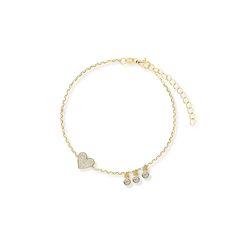 Bransoletka srebrna pozłacana z cyrkoniami serce