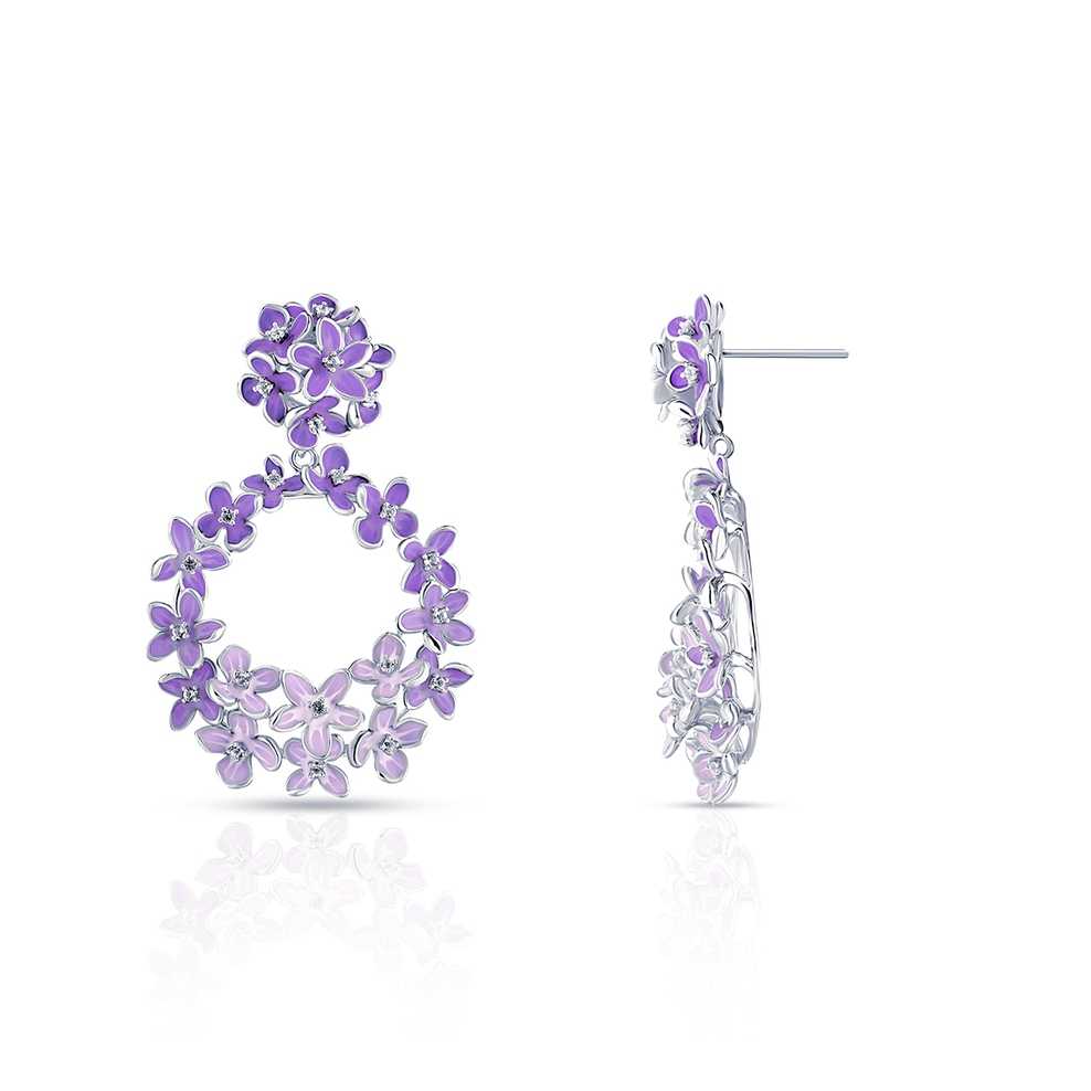 Kolczyki srebrne Kwiaty Nocy Fioletowy Bez