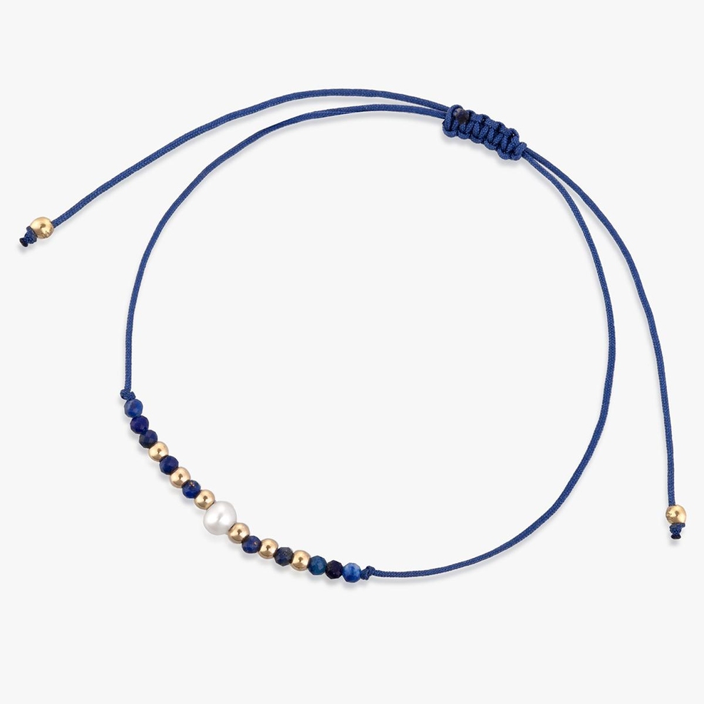 Bransoleta sznurkowa z perłą i lapisem lazuli