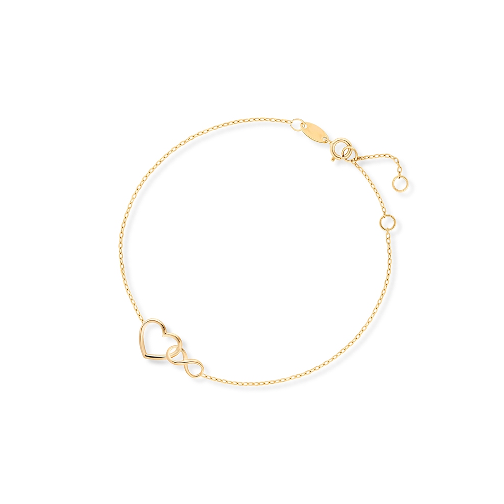 Bransoletka złota z motywem serca i nieskończoności