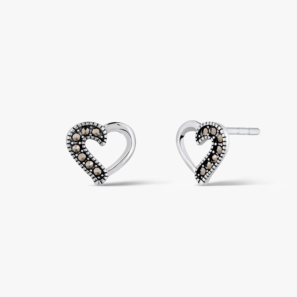Kolczyki srebrne serca z markazytami