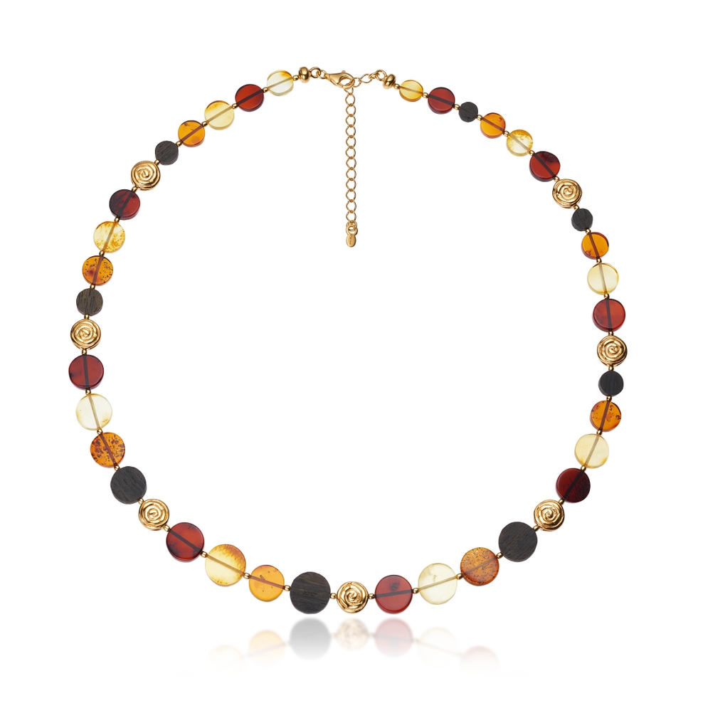 Naszyjnik złocony z bursztynami