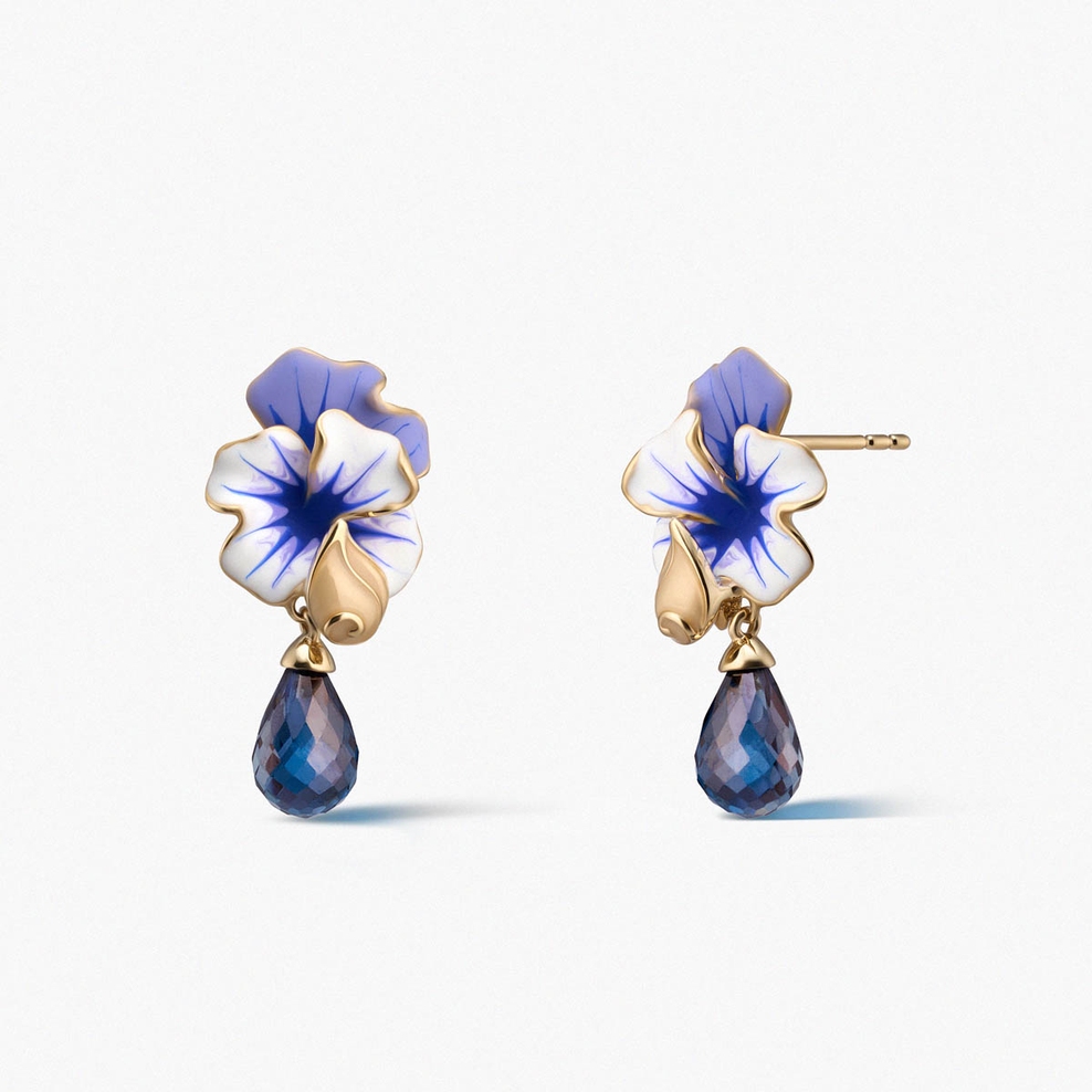 Kolczyki złote Kwiaty Nocy Bratki