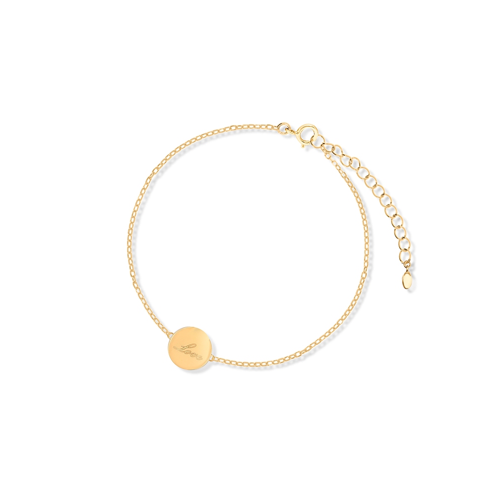 Bransoletka srebrna pozłacana z napisem Love