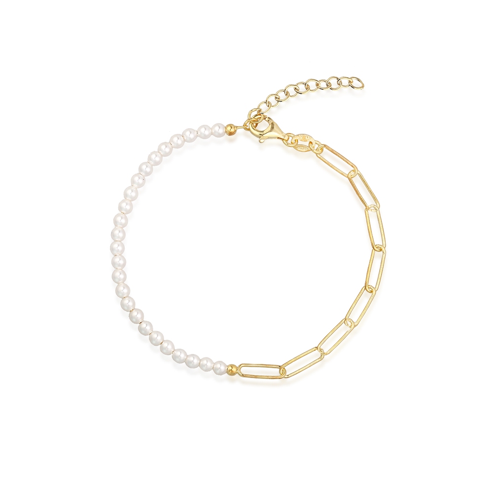 Bransoleta srebrna pozłacana z kryształowymi perłami Swarovskiego