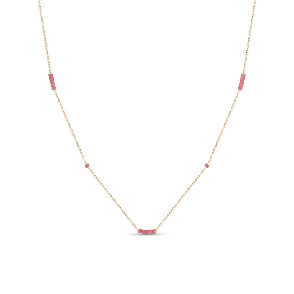 Naszyjnik złoty różowymi koralikami
