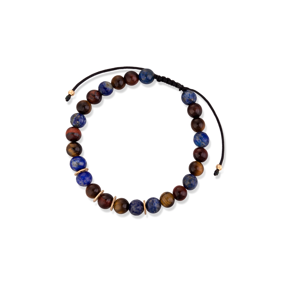 Bransoleta sznurkowa z tygrysim okiem i lapisem lazuli