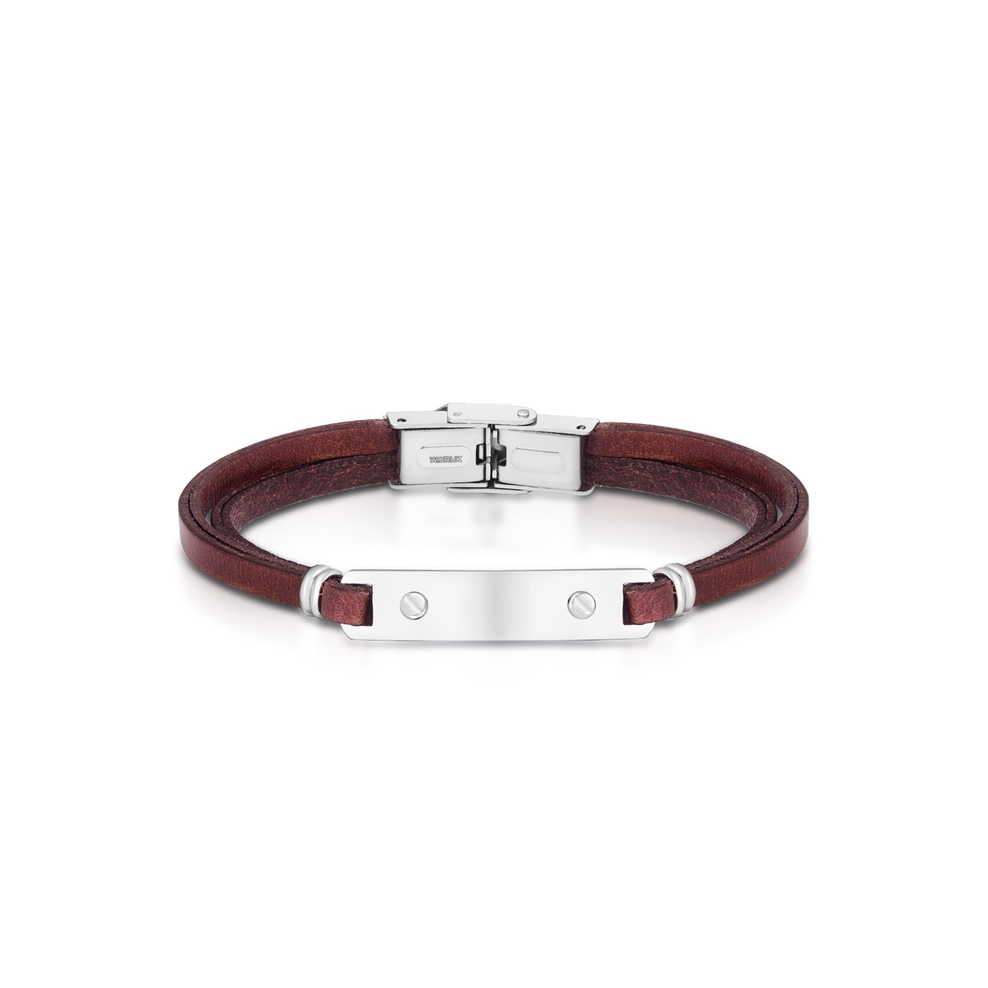 Bransoleta ze stali z brązowym rzemieniem