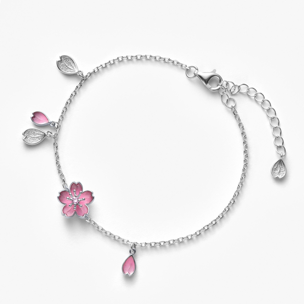 Bransoleta srebrna Kwiaty Nocy Wiśnia