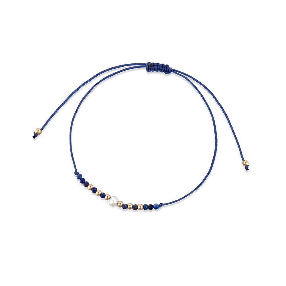 Bransoleta sznurkowa z perłą i lapisem lazuli