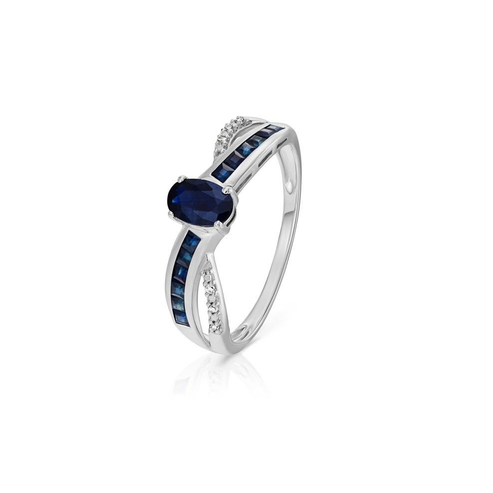 Pierścionek białe złoto szafir i diamenty