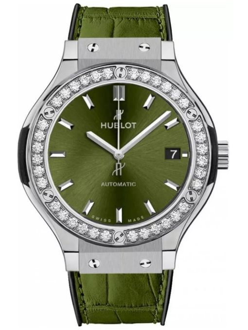 ZEGAREK HUBLOT Classic Fusion Titanium Green Diamonds