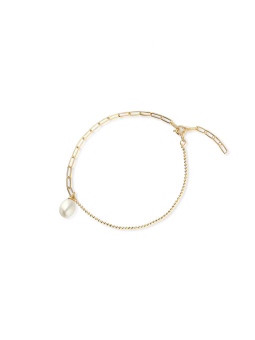 Bransoleta srebrna pozłacana paper clip z perłą