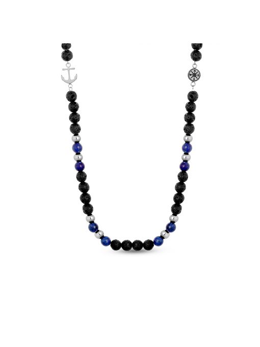Naszyjnik stalowy z lapis lazuli
