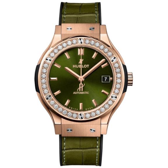 ZEGAREK HUBLOT Classic Fusion King Gold Green Diamonds