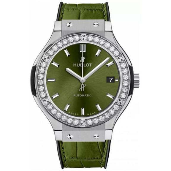 ZEGAREK HUBLOT Classic Fusion Titanium Green Diamonds