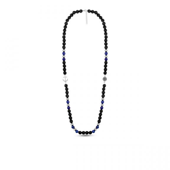 Naszyjnik stalowy z lapis lazuli SHT/NA099