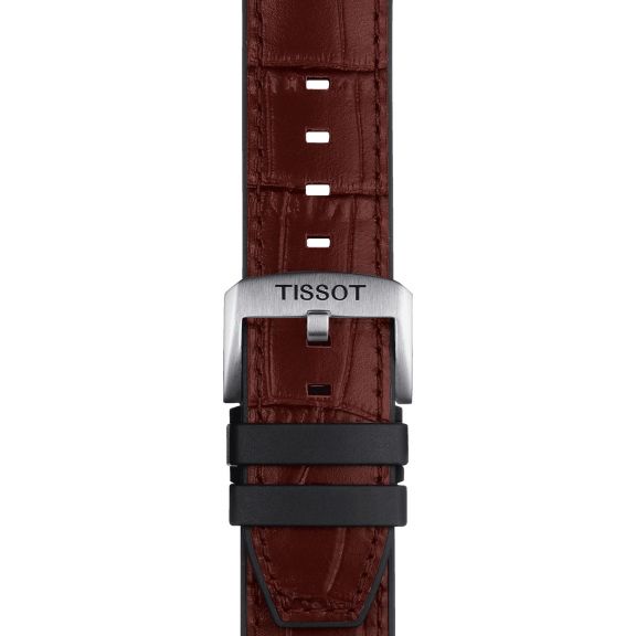 Tissot brązowy pasek wykonany ze skóry z elementami z gumy 22 mm