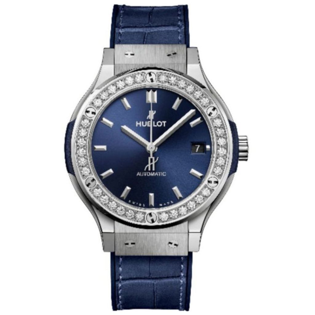 ZEGAREK HUBLOT Classic Fusion Titanium Blue Diamonds