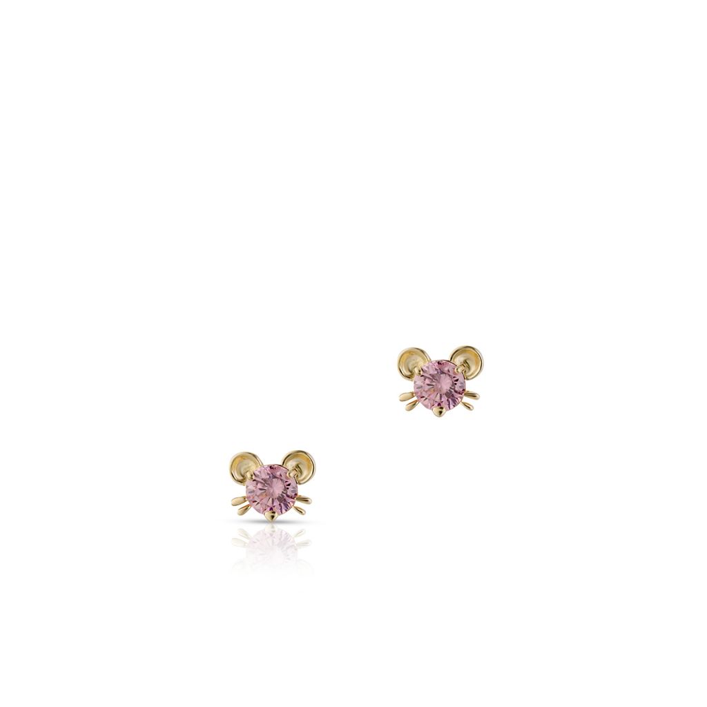 Kolczyki złote z różowymi cyrkoniami