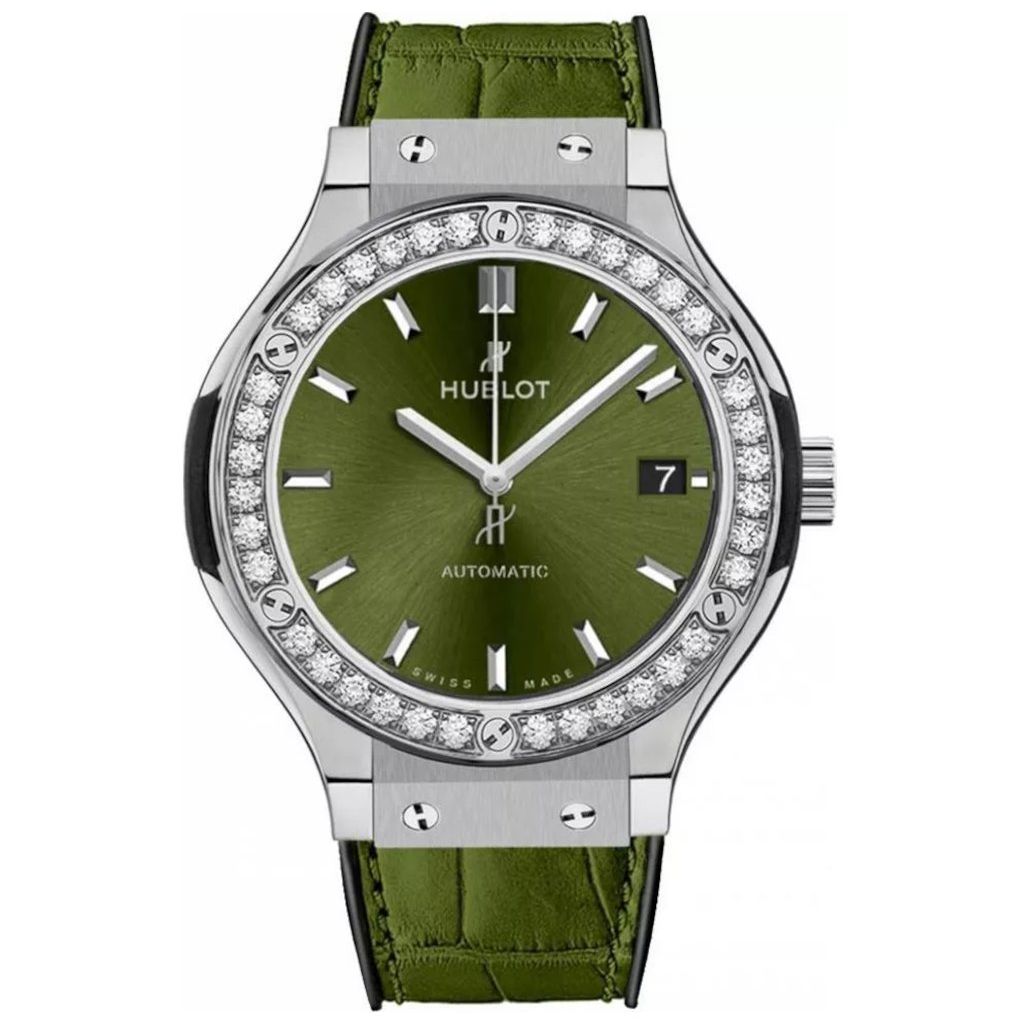 ZEGAREK HUBLOT Classic Fusion Titanium Green Diamonds