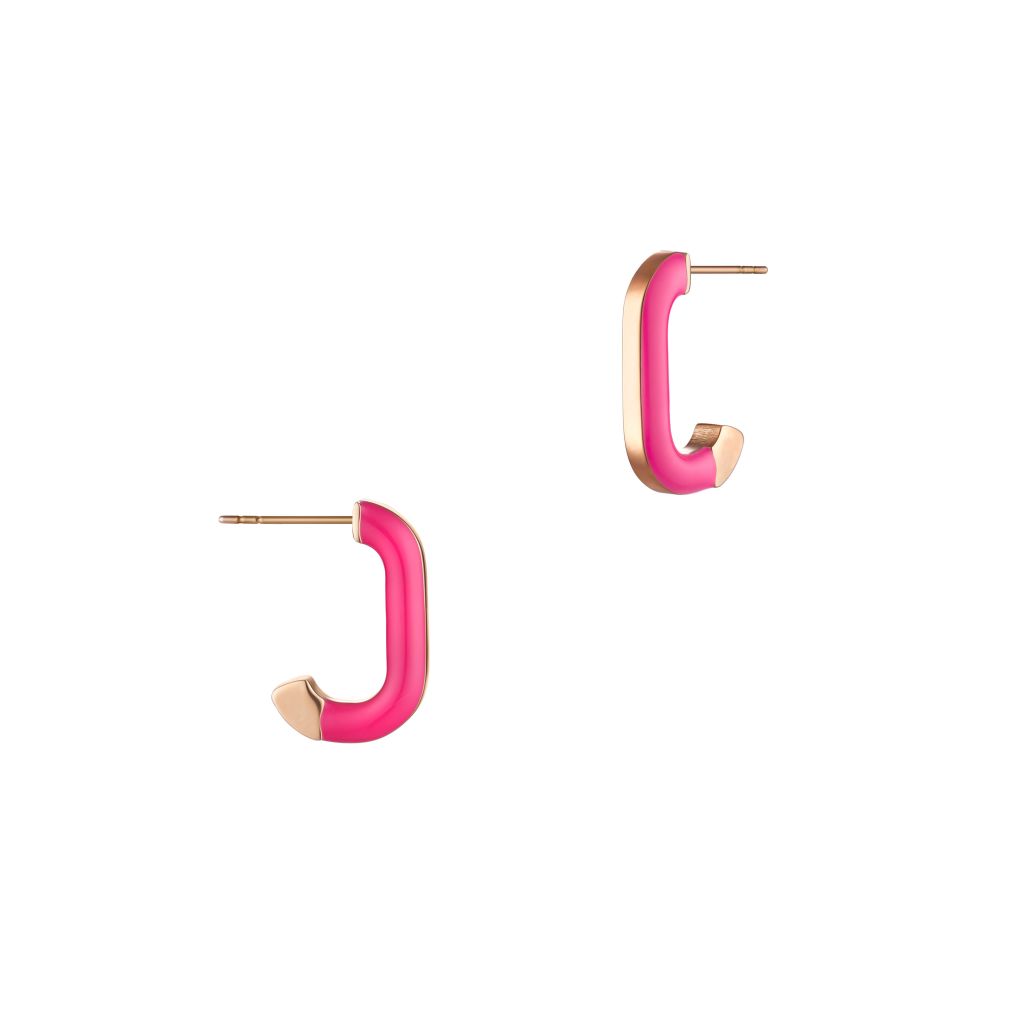 Kolczyki w kształcie elipsy z różową emalią Holiday