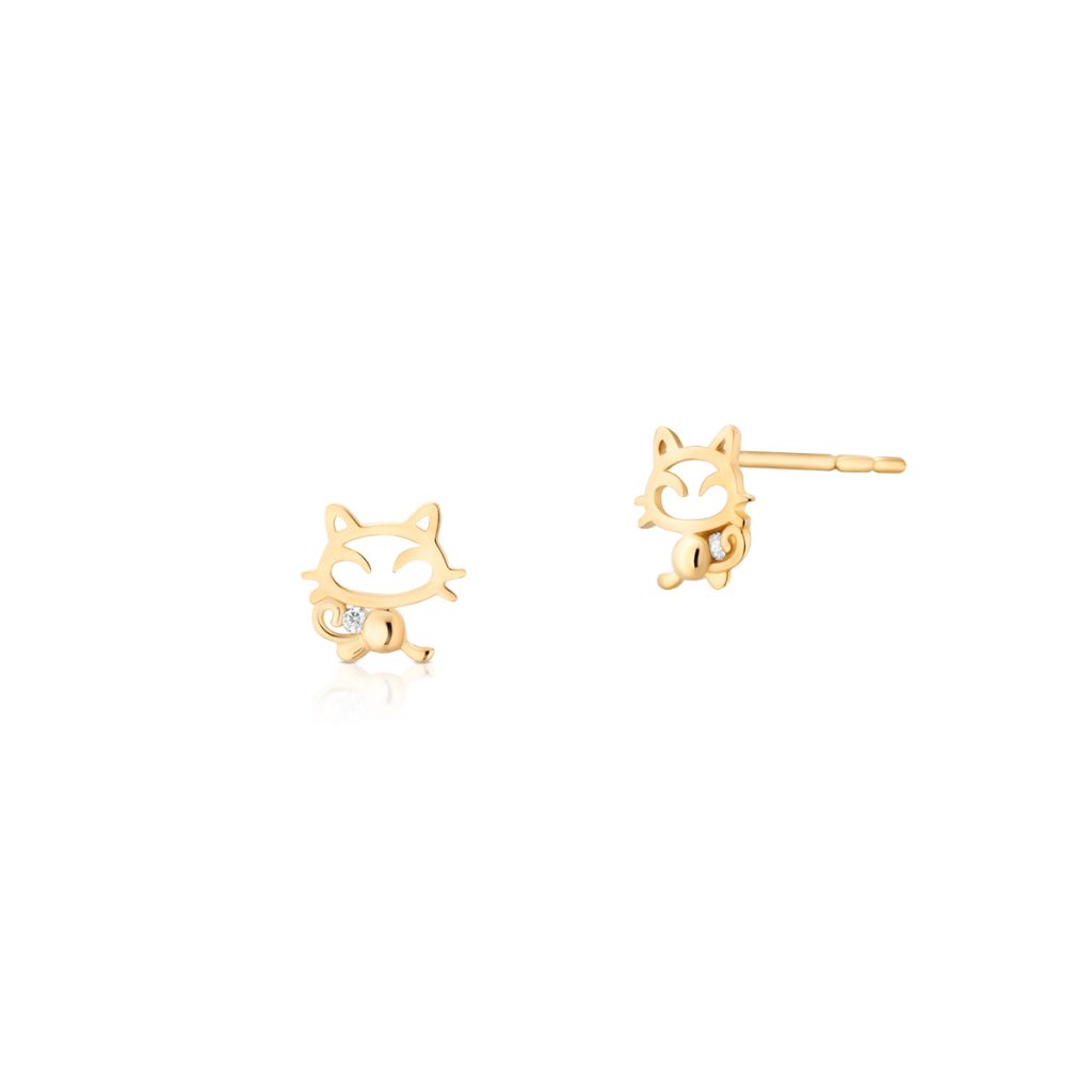 Kolczyki złote kotki z cyrkonią