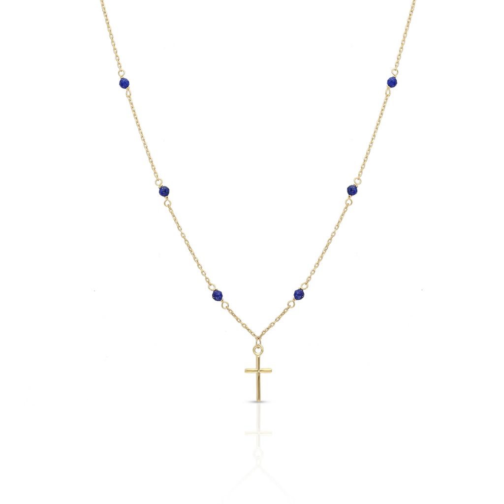 Naszyjnik złoty lapis lazuli krzyżyk