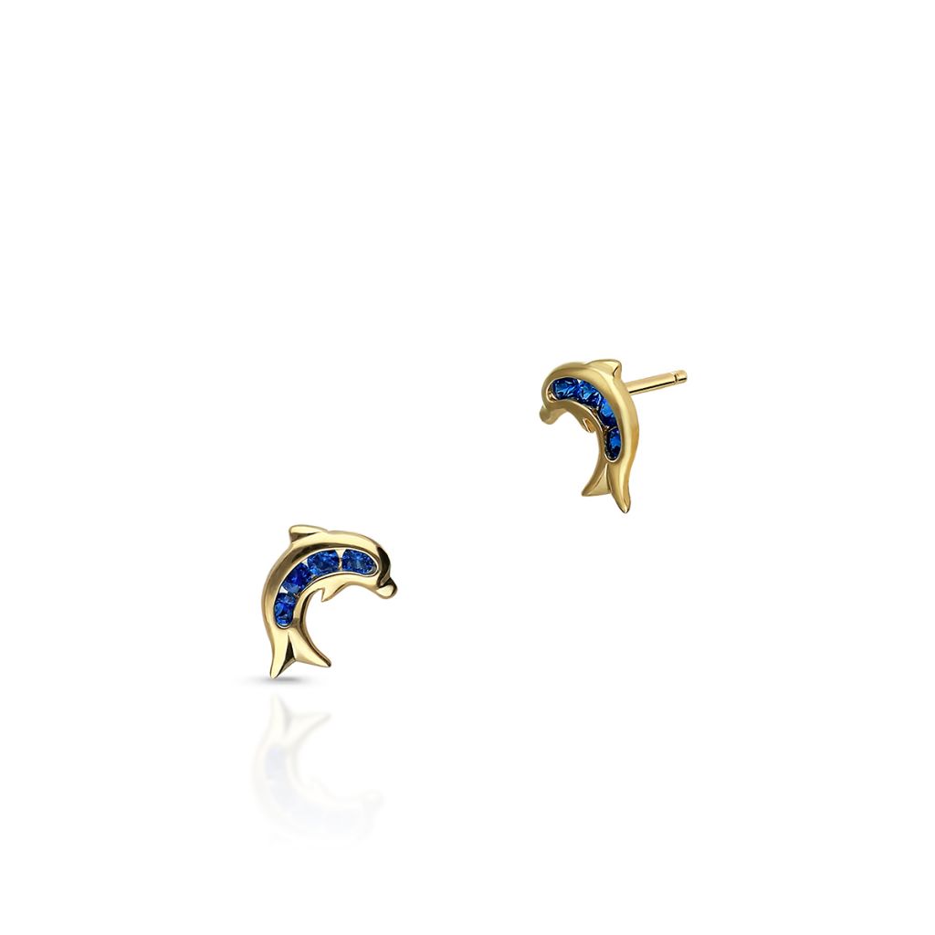 Kolczyki - Kolczyki złote delfiny z niebieskimi cyrkoniami - ZIH/KC04