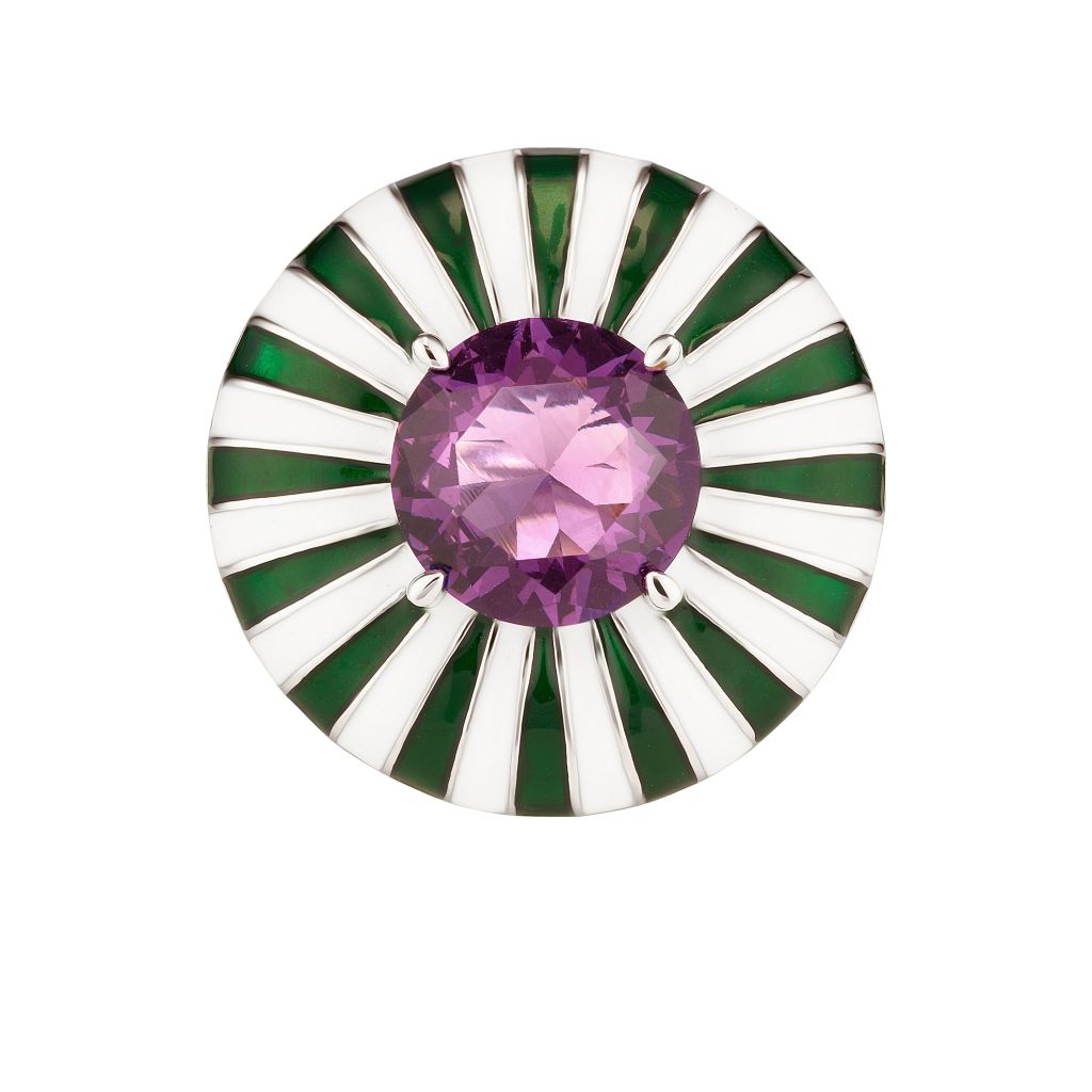 Hipnotyzujący pierścionek z fioletowym szkłem Sugar