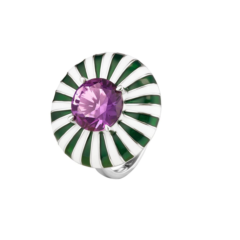 Hipnotyzujący pierścionek z fioletowym szkłem Sugar