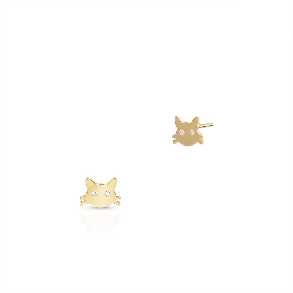 Kolczyki złote koty z cyrkoniami