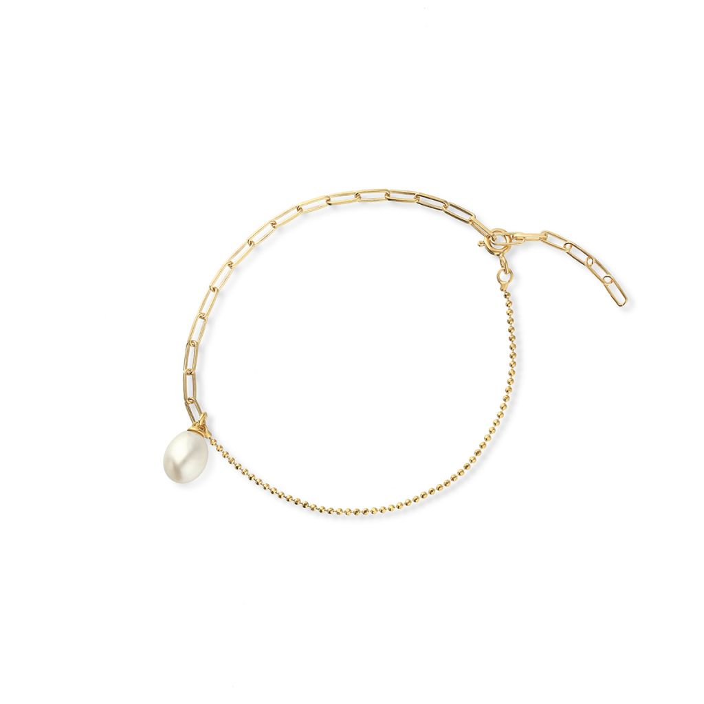 Bransoleta srebrna pozłacana paper clip z perłą