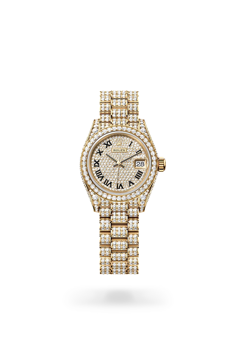 Rolex Lady-Datejust, 18-karatowe żółte złoto z zaczepami i bokami wysadzanymi brylantami, M279458RBR-0001 - W.KRUK